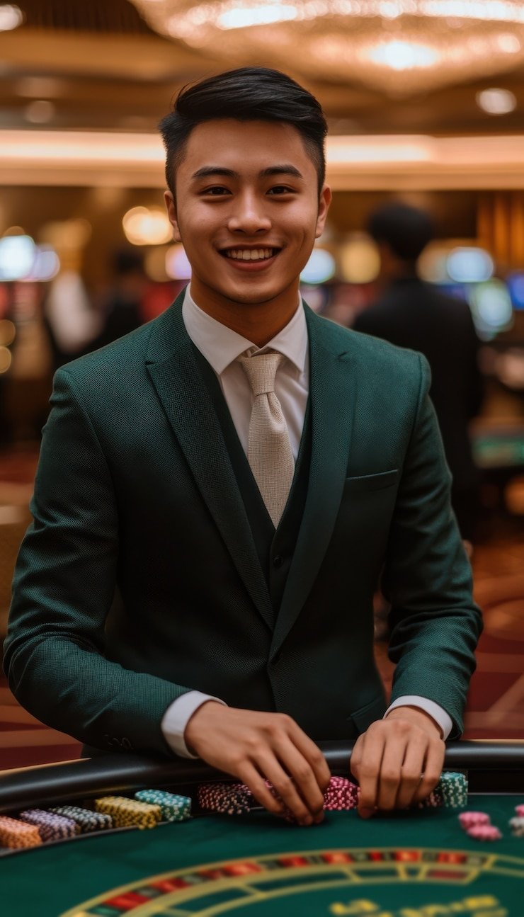 Live roulette table with professional dealer and studio environment